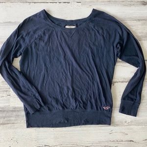 Hollister Blue Top Large Pullover Sweatshirt 3/4 Sleeve Shirt Crop Tee Crewneck